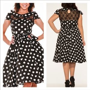 Black & White Retro polka dot dress with lace.